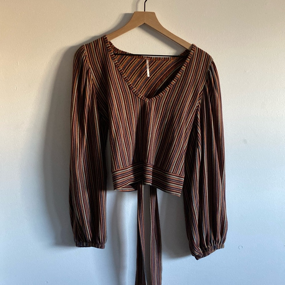 Free People Open Back Long Sleeve 70s Style Top (US M)
